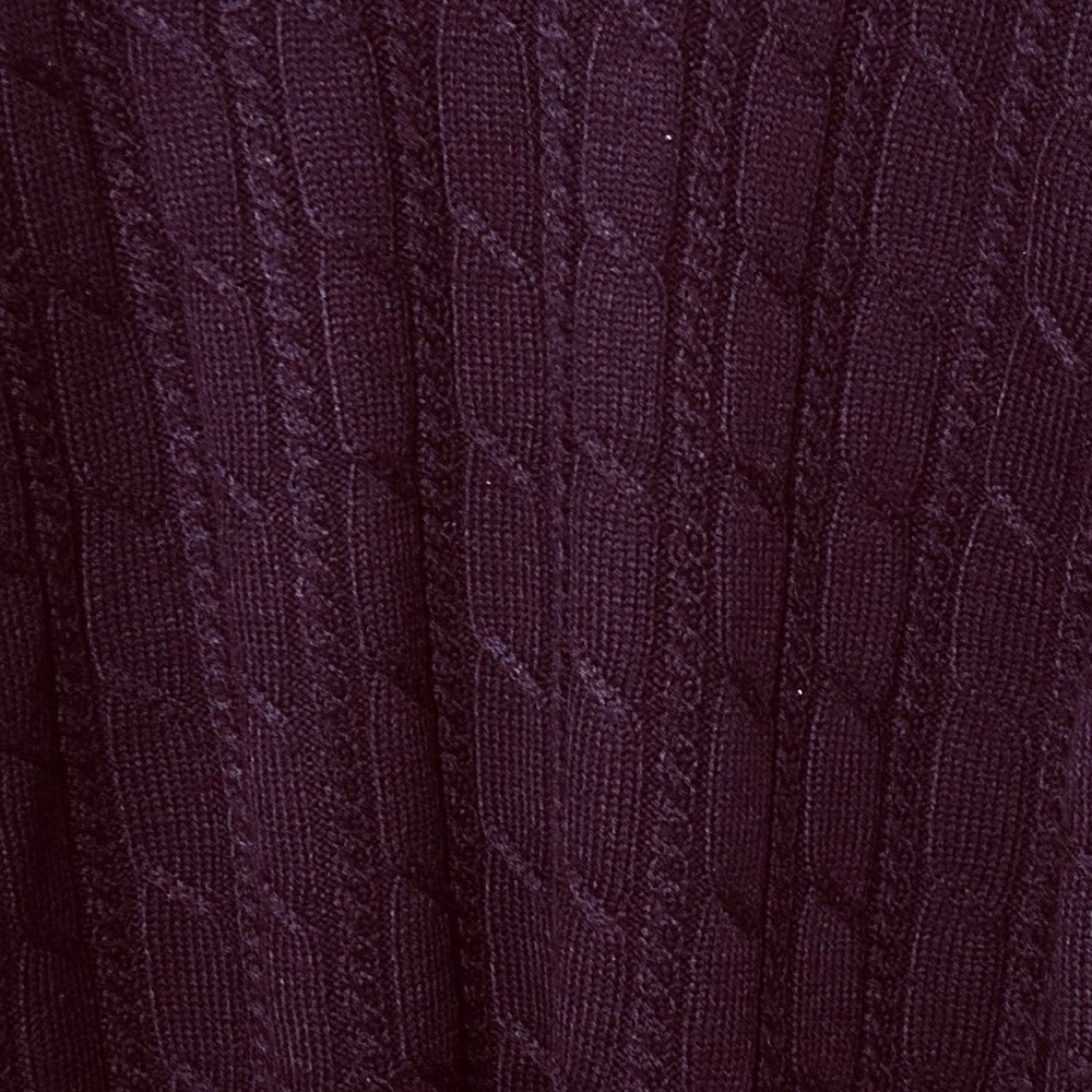 Vintage | Sweater | Karen Scott | Cable Knit V-Neck Sweater in Plum | Academic - Picture 8 of 10